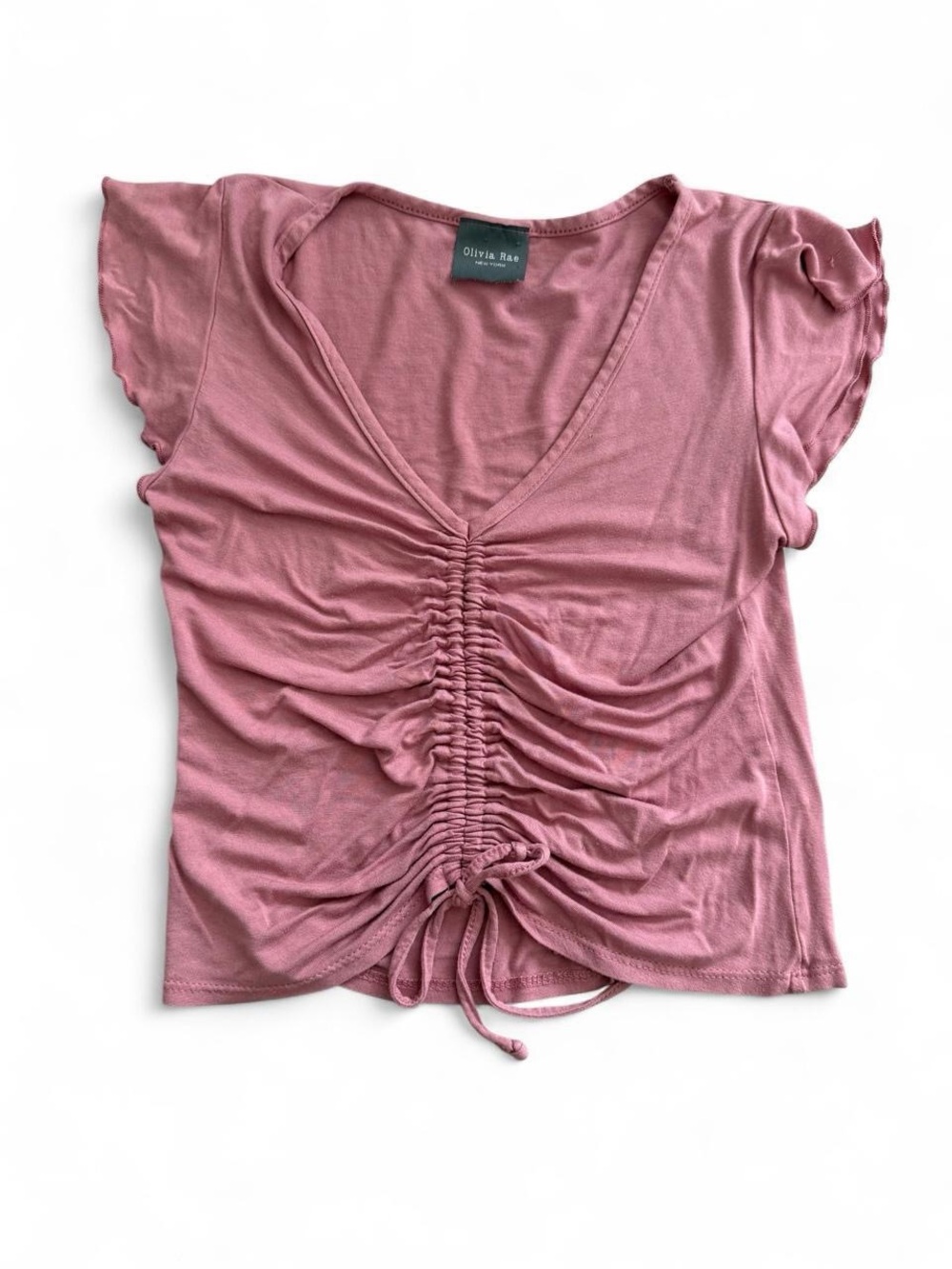 Olivia Rae Dusty Rose Ruched V-Neck Tie-Front Top